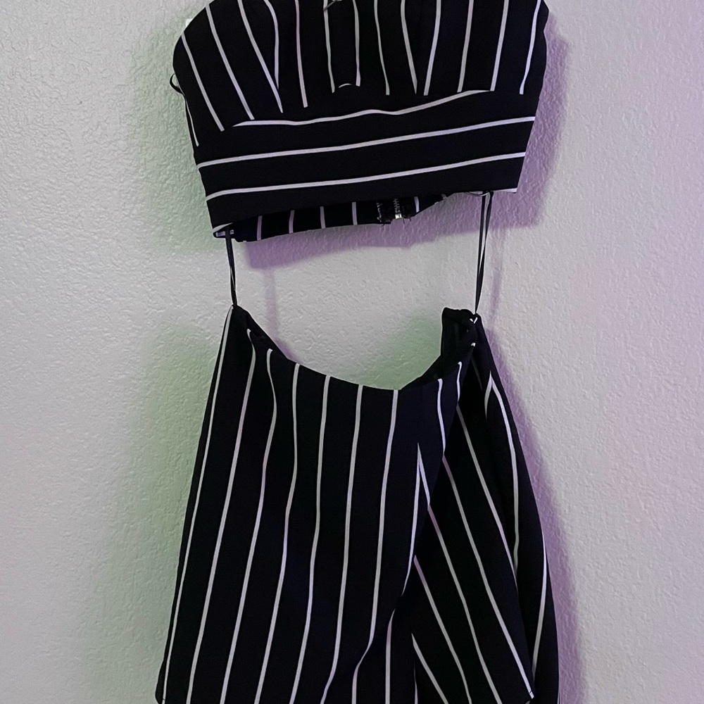 Boutique Two Piece White Pinstripe Shorts and Top